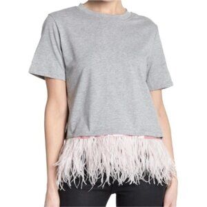 NEW Lea + Viola Detachable Pink Feather Trim Tee Sz.